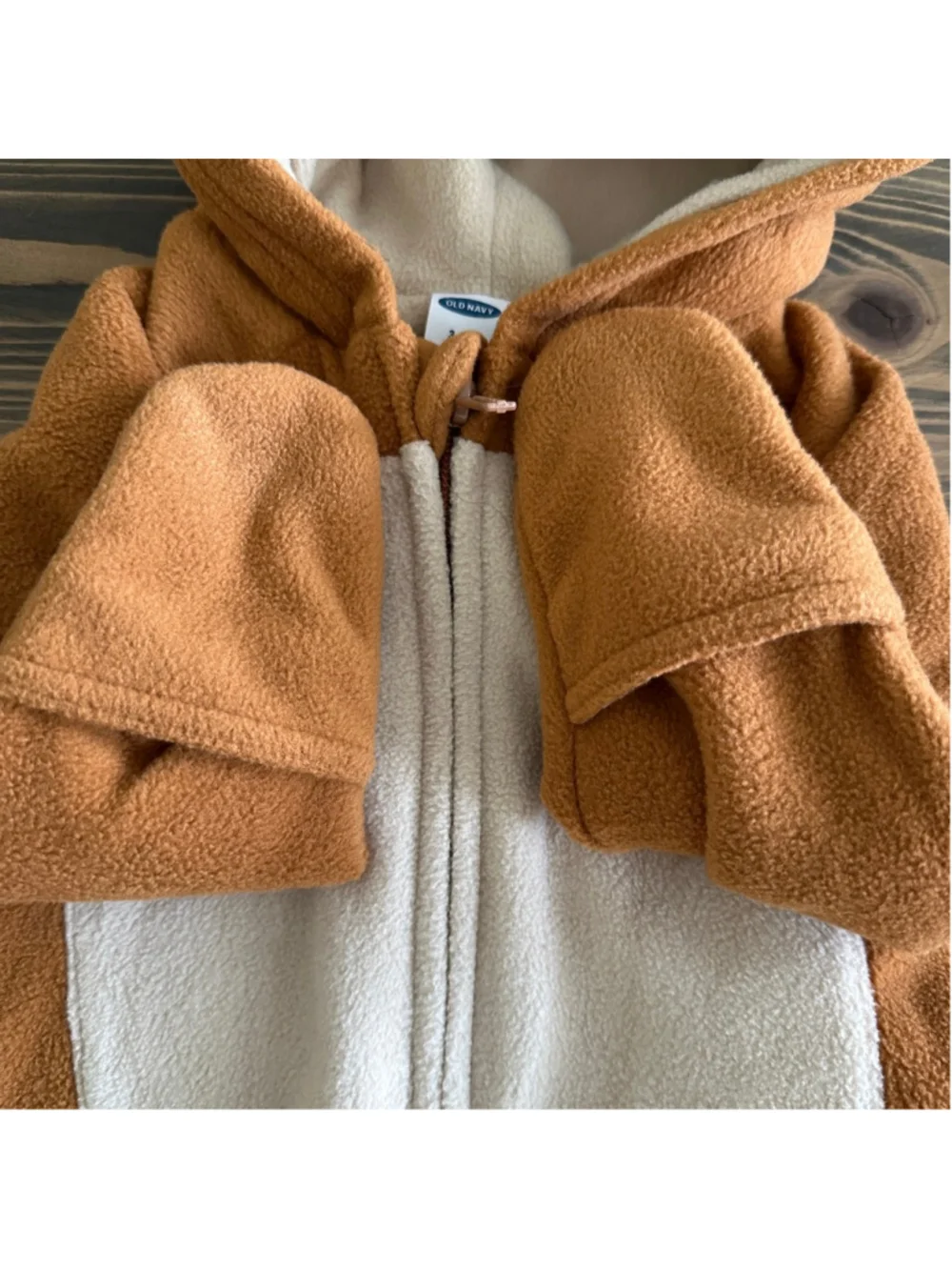 Old Navy Bear Footie 3 6M Brown Fleece Baby Bunting Hooded